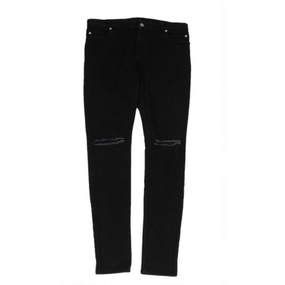 Balmain Men Skinny Jean 33x33 Washed Black Knee Slashed Distressed Stretch Denim - Picture 1 of 10